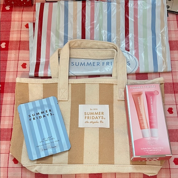 Summer Fridays Other - Summer Fridays Striped Canvas Tote with Limited Edition Birthday Lip Set